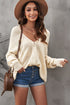 Zipper V-Neck Dropped Sleeve Hooded Solid Sweater